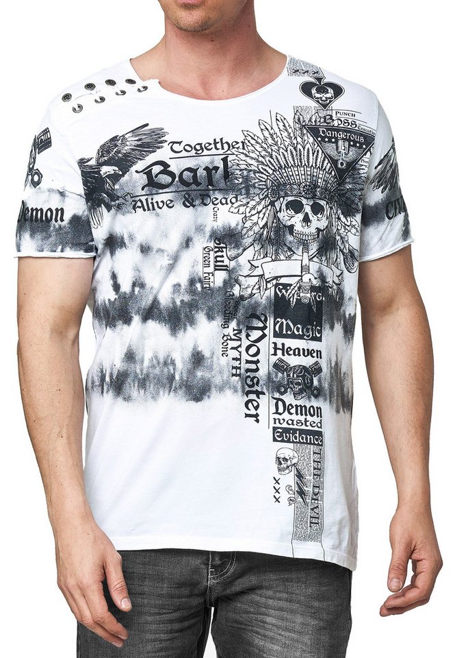 R-NEAL T-Shirt T-Shirt Verwaschen Regular Printed Oil Washed Roundneck S M L XL XXL von R-NEAL