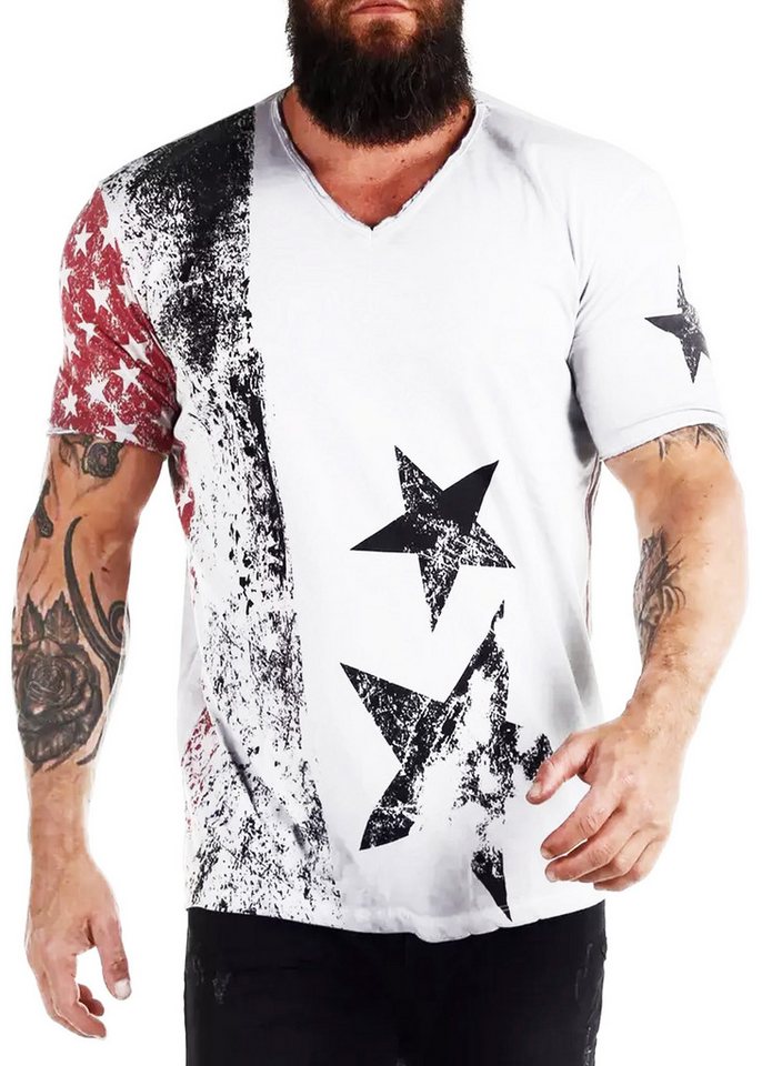 R-NEAL T-Shirt T-Shirt Verwaschen Regular Printed Oil Washed Roundneck S M L XL XXL von R-NEAL