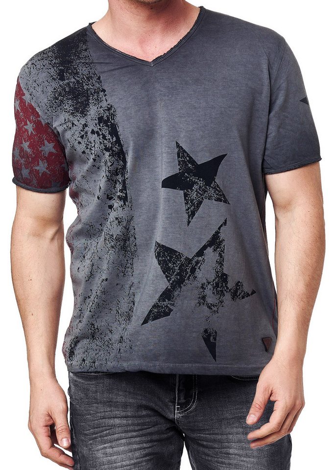 R-NEAL T-Shirt T-Shirt Verwaschen Regular Printed Oil Washed Roundneck S M L XL XXL von R-NEAL
