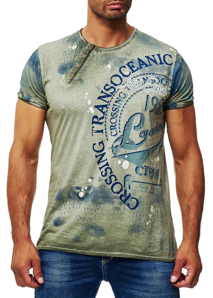 R-NEAL T-Shirt T-Shirt Verwaschen Regular Printed Oil Washed Roundneck S M L XL XXL von R-NEAL