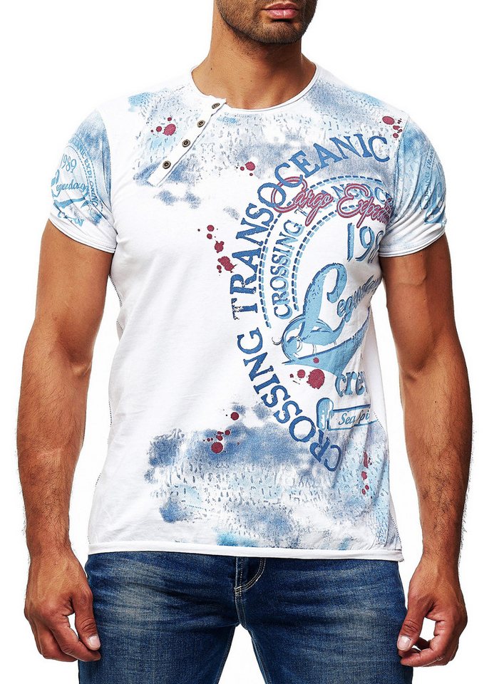 R-NEAL T-Shirt T-Shirt Verwaschen Regular Printed Oil Washed Roundneck S M L XL XXL von R-NEAL