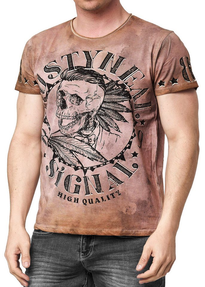 R-NEAL T-Shirt T-Shirt Verwaschen Regular Printed Oil Washed Roundneck S M L XL XXL von R-NEAL