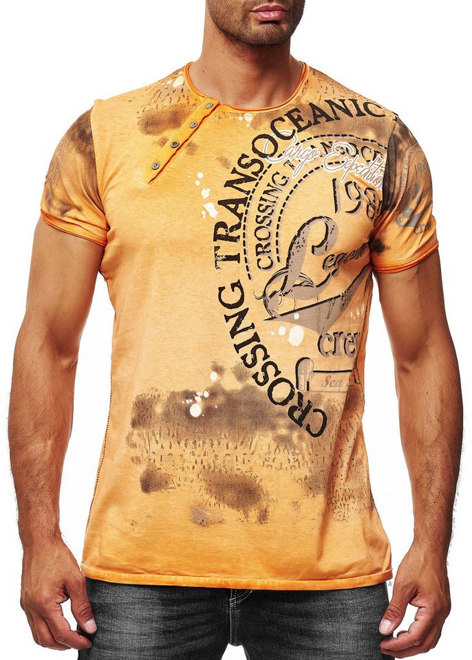 R-NEAL T-Shirt T-Shirt Verwaschen Regular Printed Oil Washed Roundneck S M L XL XXL von R-NEAL