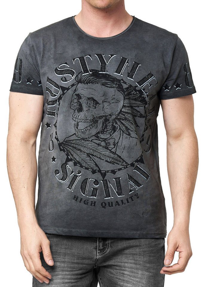 R-NEAL T-Shirt T-Shirt Verwaschen Regular Printed Oil Washed Roundneck S M L XL XXL von R-NEAL