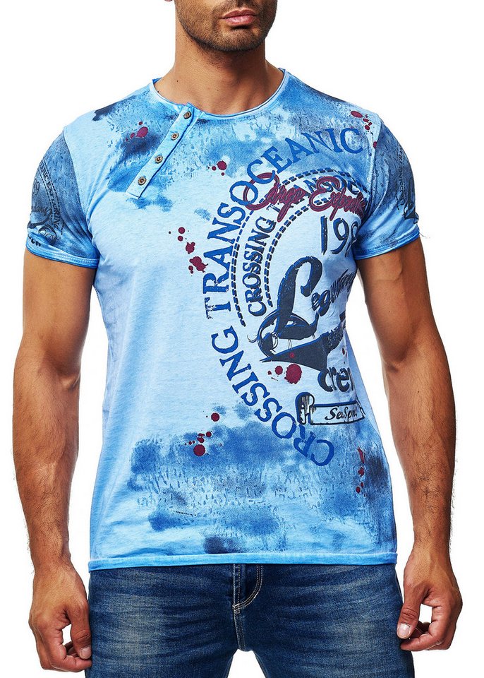 R-NEAL T-Shirt T-Shirt Verwaschen Regular Printed Oil Washed Roundneck S M L XL XXL von R-NEAL