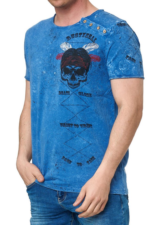 R-NEAL T-Shirt T-Shirt Verwaschen Regular Printed Oil Washed Roundneck S M L XL XXL von R-NEAL