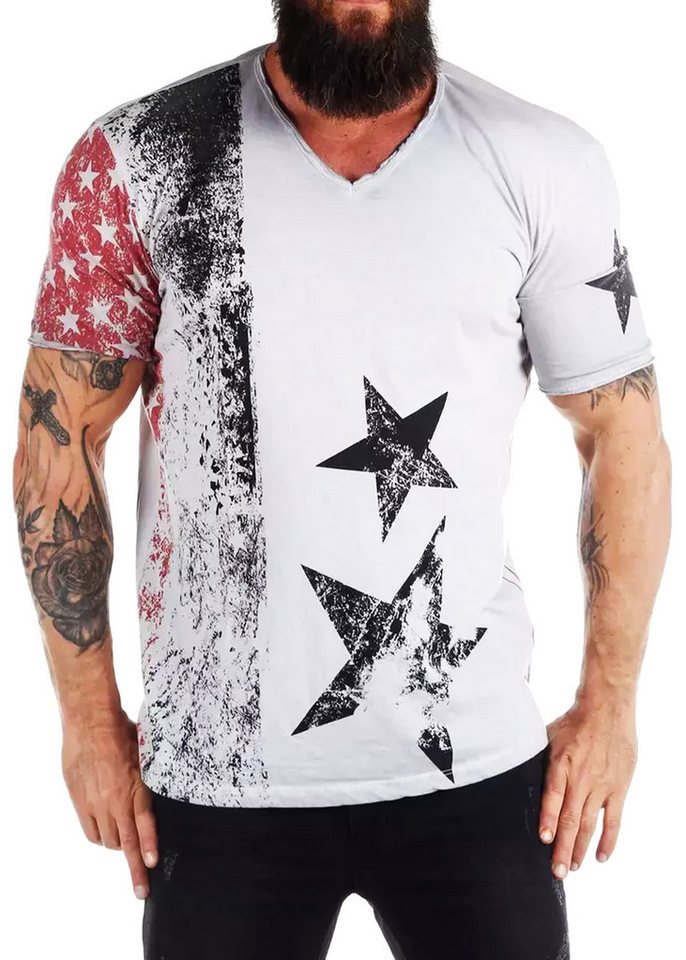 R-NEAL T-Shirt T-Shirt Verwaschen Regular Printed Oil Washed Roundneck S M L XL XXL von R-NEAL