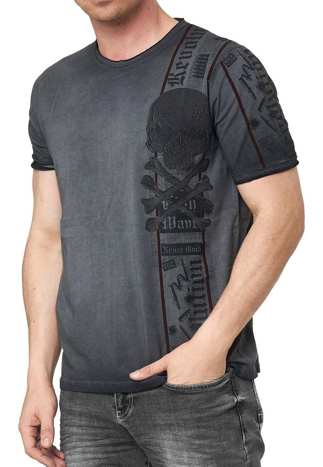 R-NEAL T-Shirt T-Shirt Verwaschen Regular Printed Oil Washed Roundneck S M L XL XXL von R-NEAL