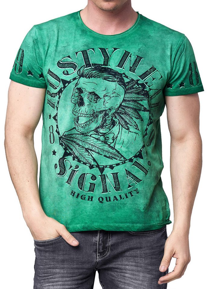 R-NEAL T-Shirt T-Shirt Verwaschen Regular Printed Oil Washed Roundneck S M L XL XXL von R-NEAL