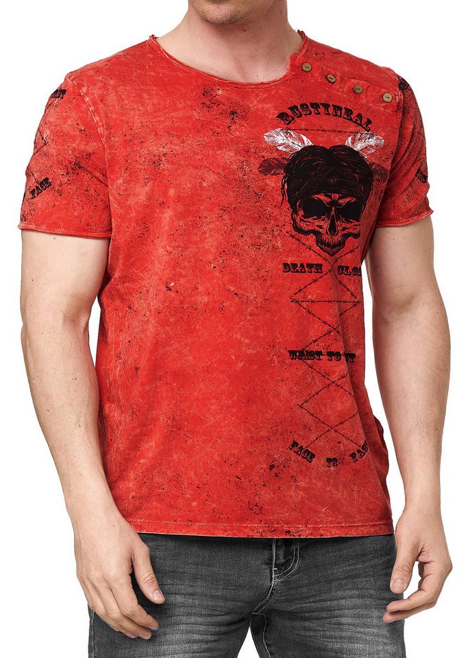 R-NEAL T-Shirt T-Shirt Verwaschen Regular Printed Oil Washed Roundneck S M L XL XXL von R-NEAL