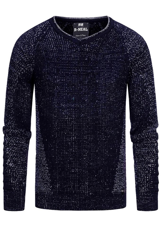 R-NEAL V-Ausschnitt-Pullover V-Neck Ripped Grobstrick Pullover Slim Fit Strick Pullover von R-NEAL