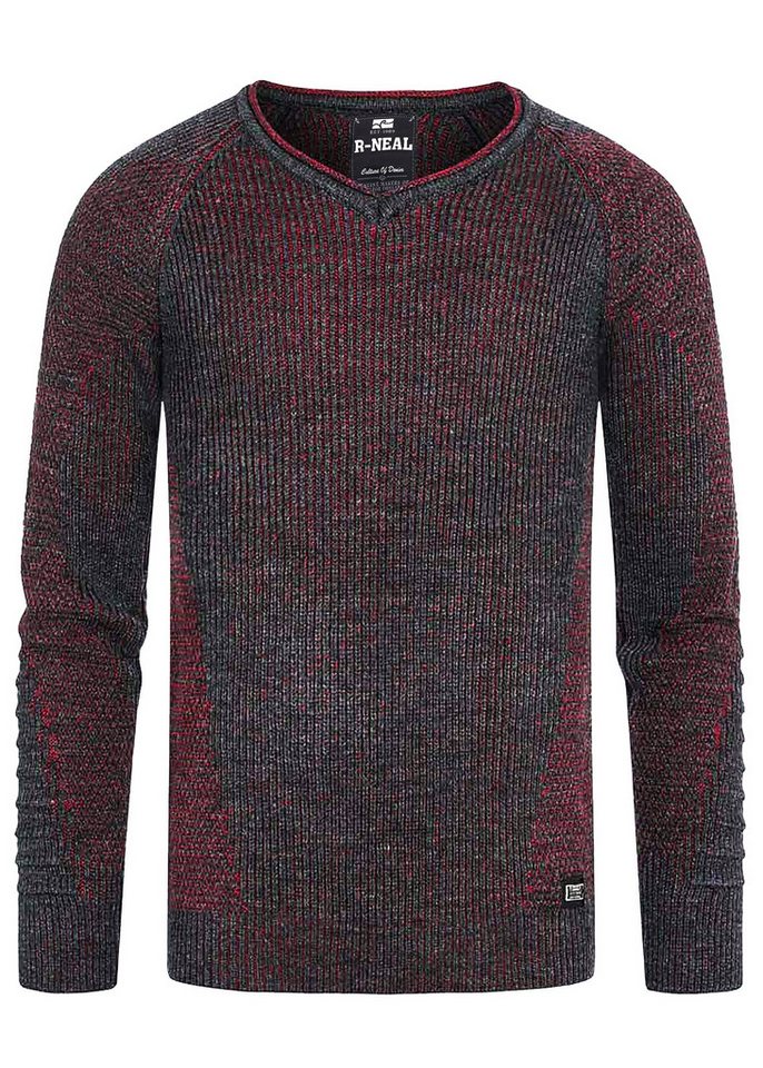 R-NEAL V-Ausschnitt-Pullover V-Neck Ripped Grobstrick Pullover Slim Fit Strick Pullover von R-NEAL