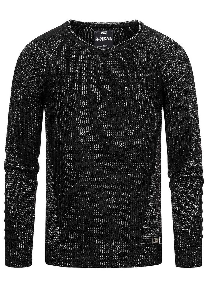 R-NEAL V-Ausschnitt-Pullover V-Neck Ripped Grobstrick Pullover Slim Fit Strick Pullover von R-NEAL