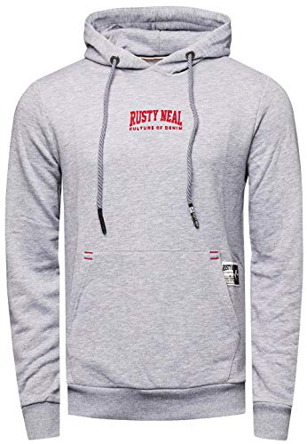 Box Logo Hoodie von Rusty Neal Herren Streetwear Sweater Kapuzenpullover Sweat-Shirt 152, Farbe:Grau, Größe:2XL von R-Neal