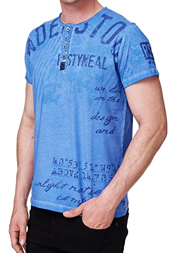 Designer Herren T-Shirt Printed & Washed M L XL XXL Rundhals Shirt Kurzarm T-Shirt 270, Farbe:Sax, Größe:2XL von R-Neal