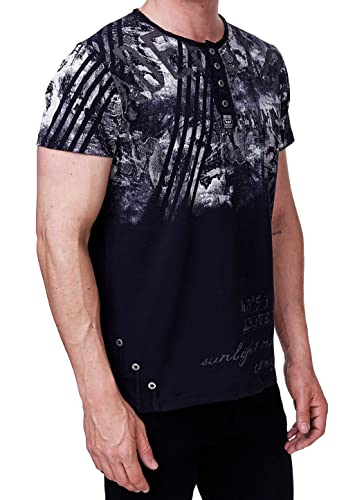 Designer Herren T-Shirt Printed & Washed M L XL XXL Rundhals Shirt Kurzarm T-Shirt 270, Farbe:Schwarz, Größe:L von R-Neal