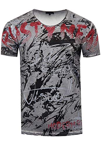 Designer T-Shirt 'Rusty Neal' Party Strass-Steine Shine Shirt All Over Print Streetwear Clubwear 162, Farbe:Anthrazit, Größe:3XL von R-Neal