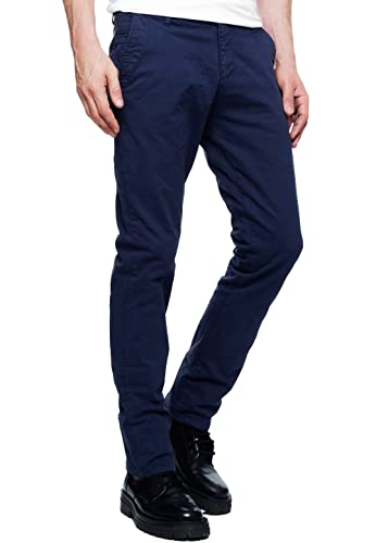 Herren Chinohose Regular Fit Stretch Pants Stoff-Hose mit Reißverschluss 5-Pocket Hose Komfortabler Sitz 233, Farbe:Navy, Hosengröße:32W / 34L von R-Neal