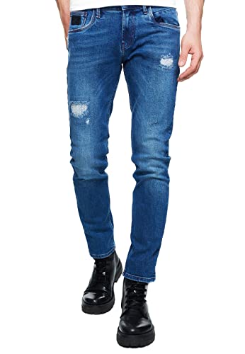 Herren Jeanshose Slim Fit Stretch Denim Pants 'ROYAL Blue' Destroyed Streetwear Pants Jeans 235-1, Farbe:Royal Blau, Hosengröße:30W / 32L von R-Neal