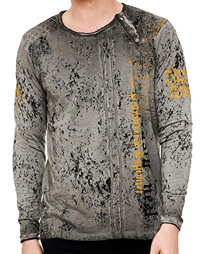 Herren Longshirt Rusty Neal Longsleeve Langarm Shirt Rundhals mit Knopfleiste Seitlicher Print 153, Farbe:Anthrazit, Größe:M von R-Neal
