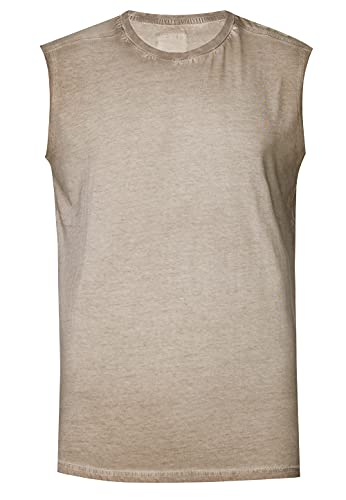 Herren Shirt Armlos Tank-Top Verwaschen Rundhals T-Shirt Streetwear Basics Summer-Shirt 286, Farbe:Khaki, Größe:XL von R-Neal