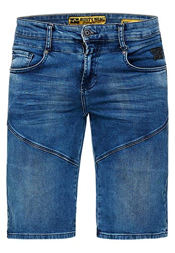 Herren Shorts Rusty Neal Jeansshorts Bermuda Jeans Kurze Hose Stretch Cargo Karo Blue Used Slim Fit, Größe:2XL, Shorts:13612 von R-Neal