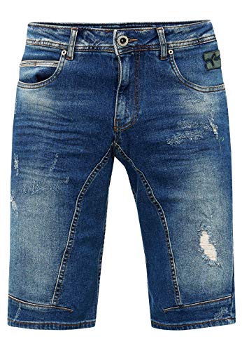 Herren Shorts Rusty Neal Jeansshorts Bermuda Jeans Kurze Hose Stretch Cargo Karo Blue Used Slim Fit, Größe:3XL, Shorts:13635 von R-Neal