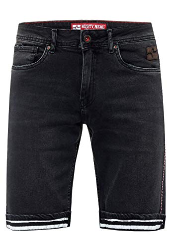 Herren Shorts Rusty Neal Jeansshorts Bermuda Jeans Kurze Hose Stretch Cargo Karo Blue Used Slim Fit, Größe:L, Shorts:13640 von R-Neal