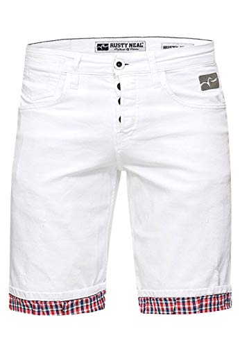 Herren Shorts Rusty Neal Jeansshorts Bermuda Jeans Kurze Hose Stretch Cargo Karo Blue Used Slim Fit, Größe:M, Shorts:13615 von R-Neal