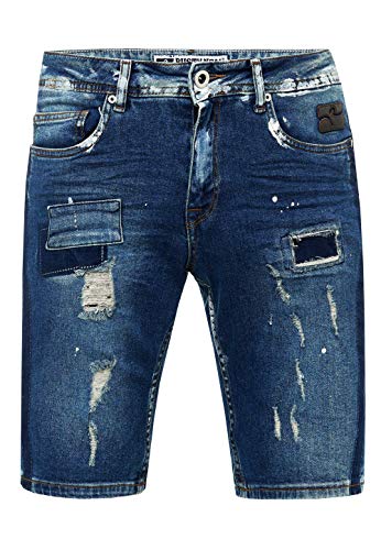 Herren Shorts Rusty Neal Jeansshorts Bermuda Jeans Kurze Hose Stretch Cargo Karo Blue Used Slim Fit, Größe:XL, Shorts:13636 von R-Neal