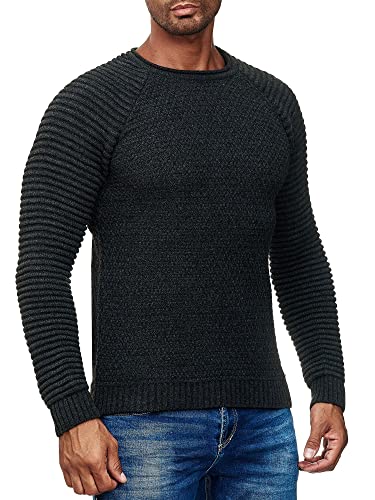 Herren Streetwear Grob Strick Pullover im Biker Style Langarm Rundhals Strickpullover 318, Farbe:Anthrazit, Größe:L von R-Neal