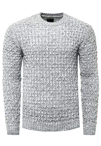 Herren Strick-Pullover Schwerer Grob-Strick Pullover Langarm Kontrast Strick Rundhals Pulli 367, Farbe:Grau, Größe:M von R-Neal