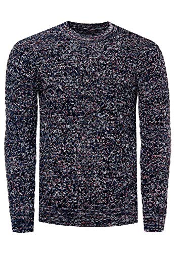 Herren Strick-Pullover Schwerer Grob-Strick Pullover Langarm Kontrast Strick Rundhals Pulli 367, Farbe:Indigo, Größe:3XL von R-Neal