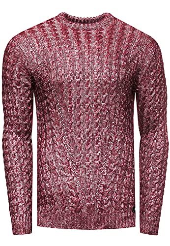 Herren Strick-Pullover Strick-Pulli Rundhals Moderner Woll-Pullover Langarm-Sweatshirt Slim Fit Shining 355, Farbe:Bordeaux, Größe:3XL von R-Neal