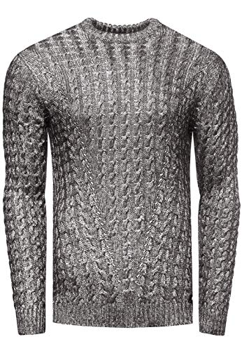 Herren Strick-Pullover Strick-Pulli Rundhals Moderner Woll-Pullover Langarm-Sweatshirt Slim Fit Shining 355, Farbe:Schwarz, Größe:M von R-Neal