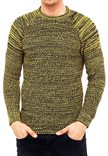 Herren Strickpullover Biker Streetwear-Strick Rundhals Strick Langarm Pullover Übergangs-Pullover 6240, Farbe:Gelb, Größe:M von R-Neal