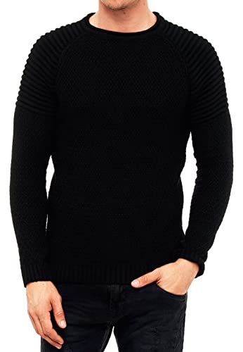 Herren Strickpullover Biker Streetwear-Strick Rundhals Strick Langarm Pullover Übergangs-Pullover 6240, Farbe:Schwarz, Größe:XL von R-Neal