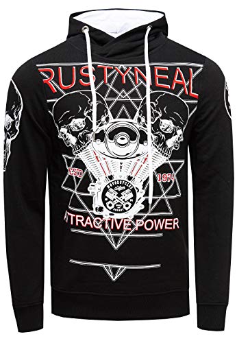 Herren Sweatshirt Rusty Neal Sweat-Shirt Printed Sweater Sweat Kapuzen Pullover Langarm Kapuzenpullover 148, Farbe:Schwarz, Größe:2XL von R-Neal
