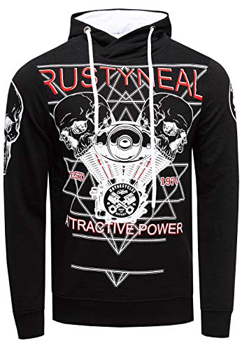 Herren Sweatshirt Rusty Neal Sweat-Shirt Printed Sweater Sweat Kapuzen Pullover Langarm Kapuzenpullover 148, Farbe:Schwarz, Größe:L von R-Neal