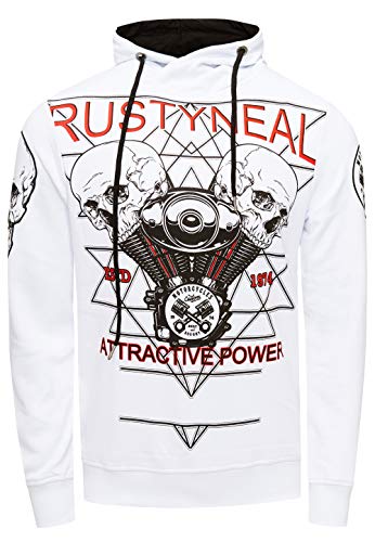 Herren Sweatshirt Rusty Neal Sweat-Shirt Printed Sweater Sweat Kapuzen Pullover Langarm Kapuzenpullover 148, Farbe:Weiß, Größe:L von R-Neal