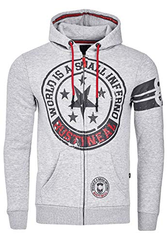 Herren Sweatshirt Rusty Neal Sweatjacke Printed Sweater Sweat-Jacke Kapuzen Pullover Langarm Kapuzenpullover 077/078, Größe:L, 077/078:Grau 077 von R-Neal