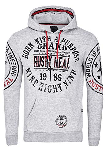 Herren Sweatshirt Rusty Neal Sweatjacke Printed Sweater Sweat-Jacke Kapuzen Pullover Langarm Kapuzenpullover 077/078, Größe:L, 077/078:Grau 078 von R-Neal