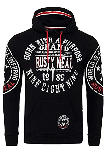 Herren Sweatshirt Rusty Neal Sweatjacke Printed Sweater Sweat-Jacke Kapuzen Pullover Langarm Kapuzenpullover 077/078, Größe:L, 077/078:Schwarz 078 von R-Neal