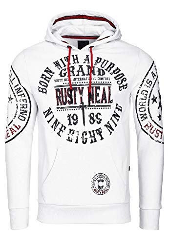 Herren Sweatshirt Rusty Neal Sweatjacke Printed Sweater Sweat-Jacke Kapuzen Pullover Langarm Kapuzenpullover 077/078, Größe:L, 077/078:Weiß 078 von R-Neal