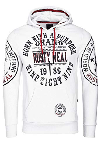 Herren Sweatshirt Rusty Neal Sweatjacke Printed Sweater Sweat-Jacke Kapuzen Pullover Langarm Kapuzenpullover 077/078, Größe:L, 077/078:Weiß 078 von R-Neal