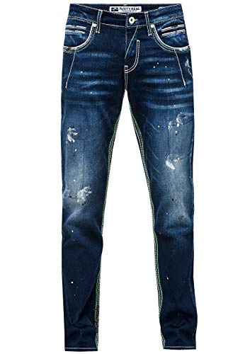 Jeanshose Herren Jeans Hose 'New York' Dicke Naht 'Rusty Neal' Stone-Washed Kontrast Neon, Hosengröße:29W / 32L, Denim Color:8323-50 von R-Neal