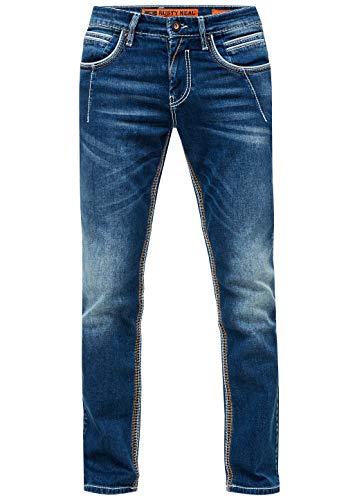 Jeanshose Herren Jeans Hose 'New York' Dicke Naht 'Rusty Neal' Stone-Washed Kontrast Neon, Hosengröße:30W / 32L, Denim Color:8323-49 von R-Neal