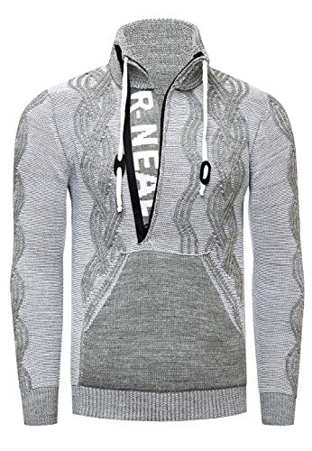 Kapuzenpullover Stehkragen Strick Rusty Neal Pullover Kapuze Zipper Kontrast Auffällig Blickfang Extravagant 360/362 / 328, Größe:L, Knitwear:Grau 360 von R-Neal