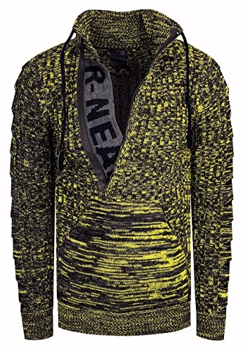 Kapuzenpullover Stehkragen Strick Rusty Neal Pullover Kapuze Zipper Kontrast Auffällig Blickfang Extravagant 360/362 / 328, Größe:M, Knitwear:Gelb 328 von R-Neal