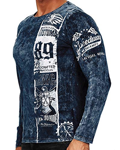 Longshirt Rusty Neal Herren Langarm T-Shirt Rundhals Oil Washed Front Print Longsleeve Colorful Cotton 146, Farbe:Marine, Größe:M von R-Neal